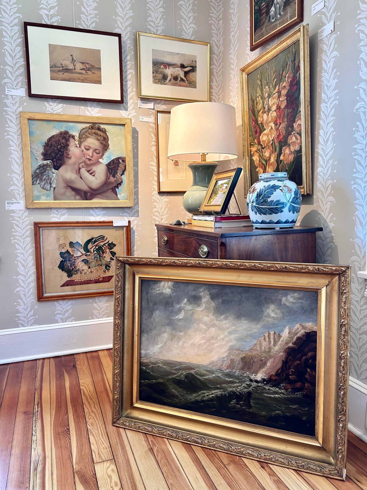 19th Century American Seascape Oil Painting in Ornate Antique Gold Frame