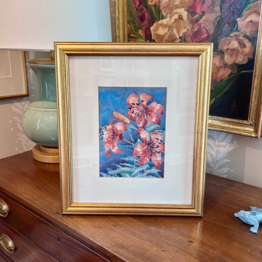 Susan Bourne Botanical Orange Tiger Lillies I Watercolor Painting In Gold Frame