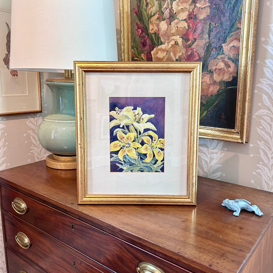 Susan Bourne Botanical Tiger Lillies II Watercolor Painting In Gold Frame