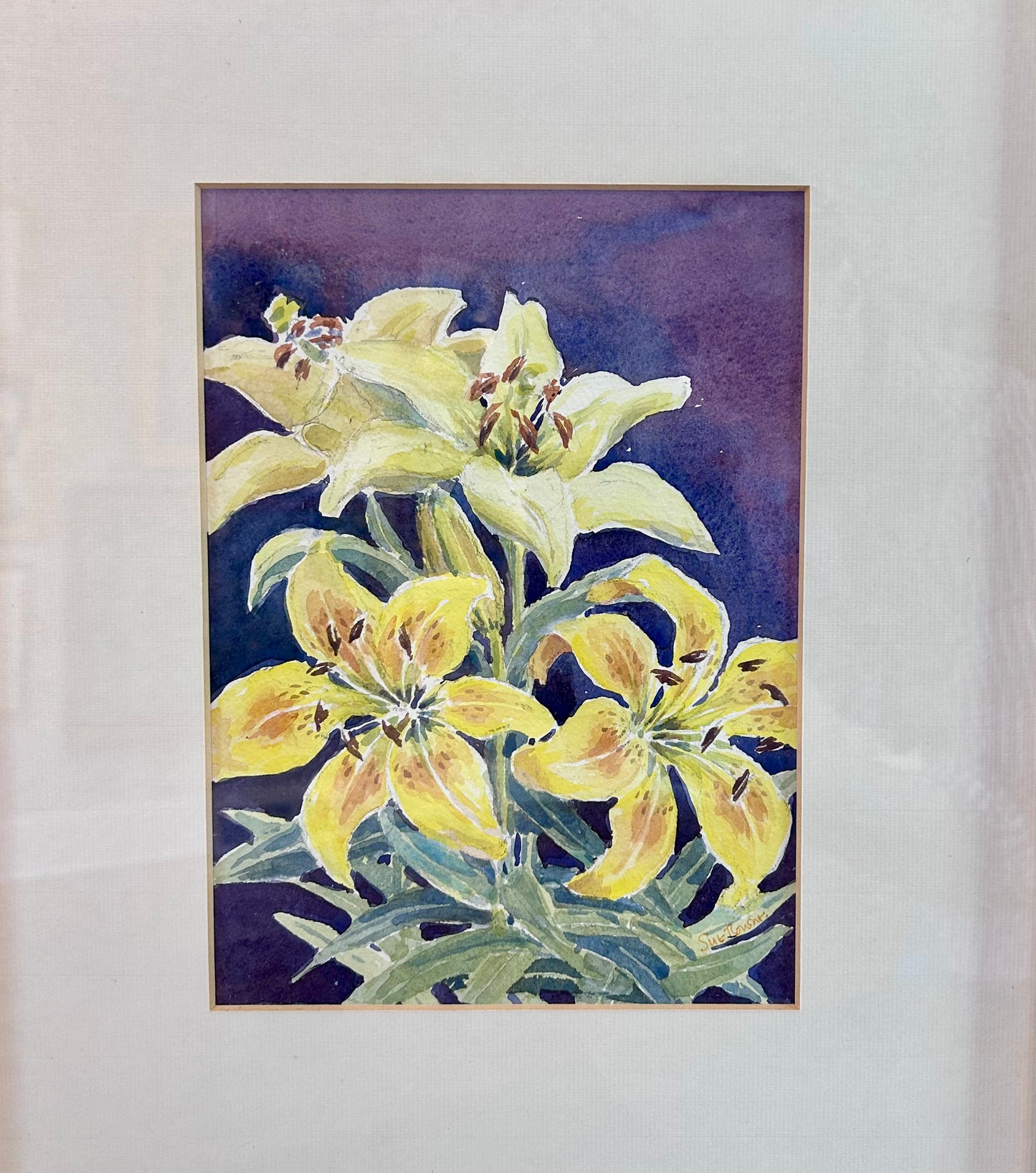 Susan Bourne Botanical Tiger Lillies II Watercolor Painting In Gold Frame