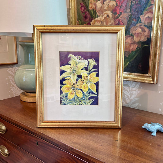 Susan Bourne Botanical Tiger Lillies I Watercolor Painting In Gold Frame