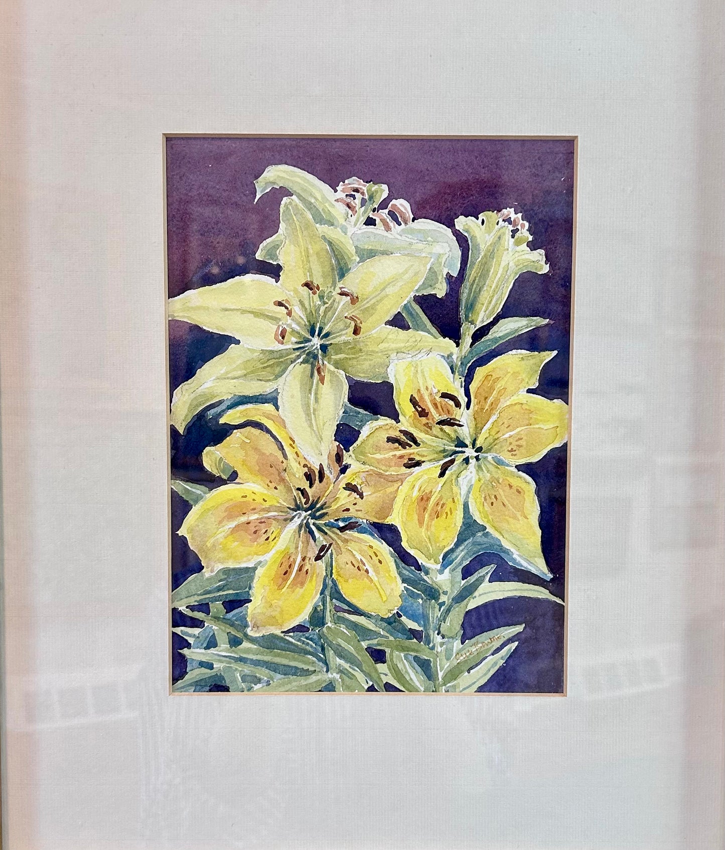 Susan Bourne Botanical Tiger Lillies I Watercolor Painting In Gold Frame