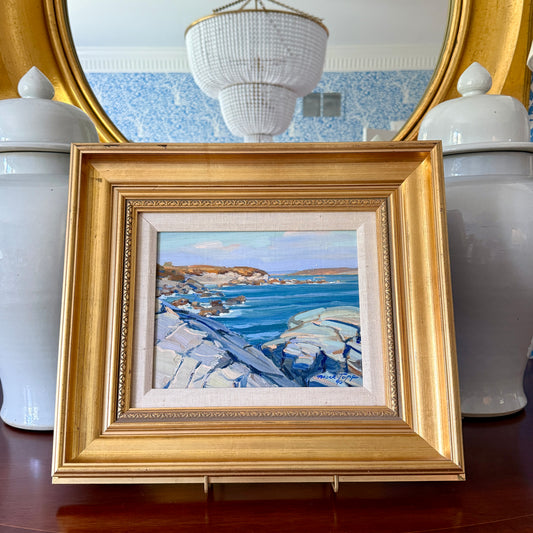 Mark Topp Sachuest Point Rhode Island Seascape Oil Painting in Gold Frame