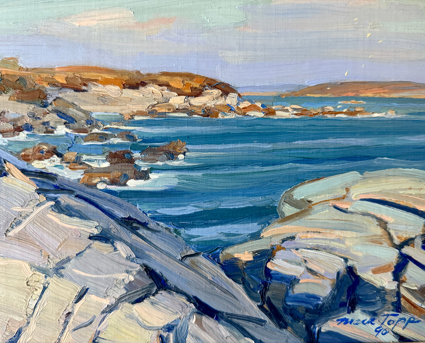 Mark Topp Sachuest Point Rhode Island Seascape Oil Painting in Gold Frame