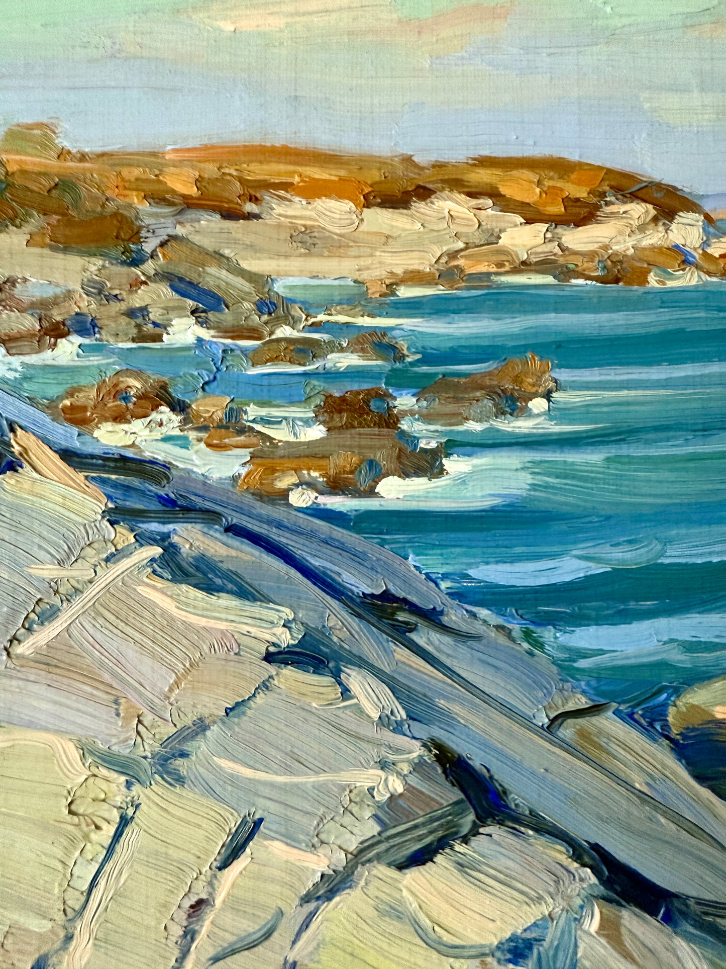 Mark Topp Sachuest Point Rhode Island Seascape Oil Painting in Gold Frame