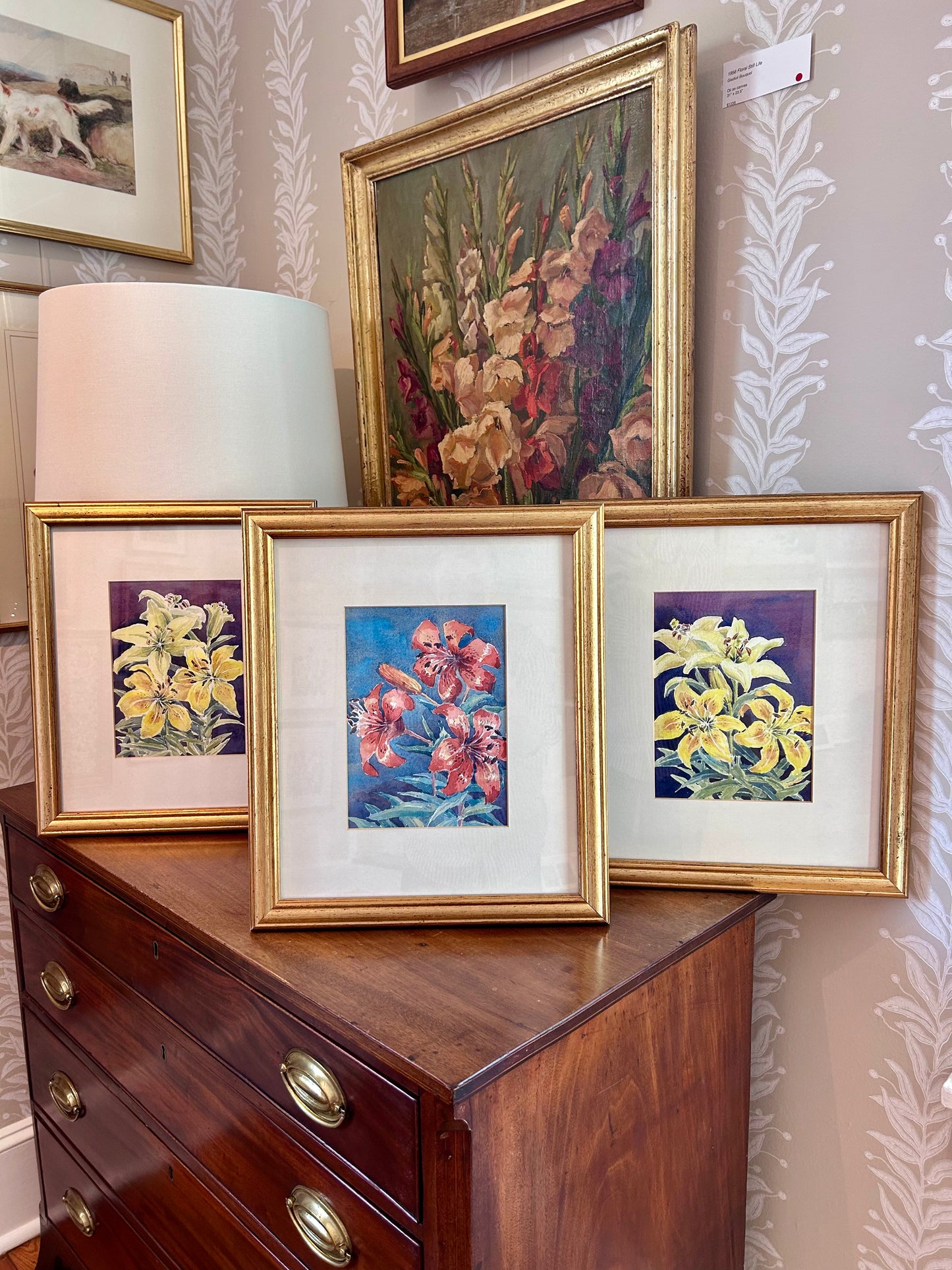 Susan Bourne Botanical Orange Tiger Lillies I Watercolor Painting In Gold Frame