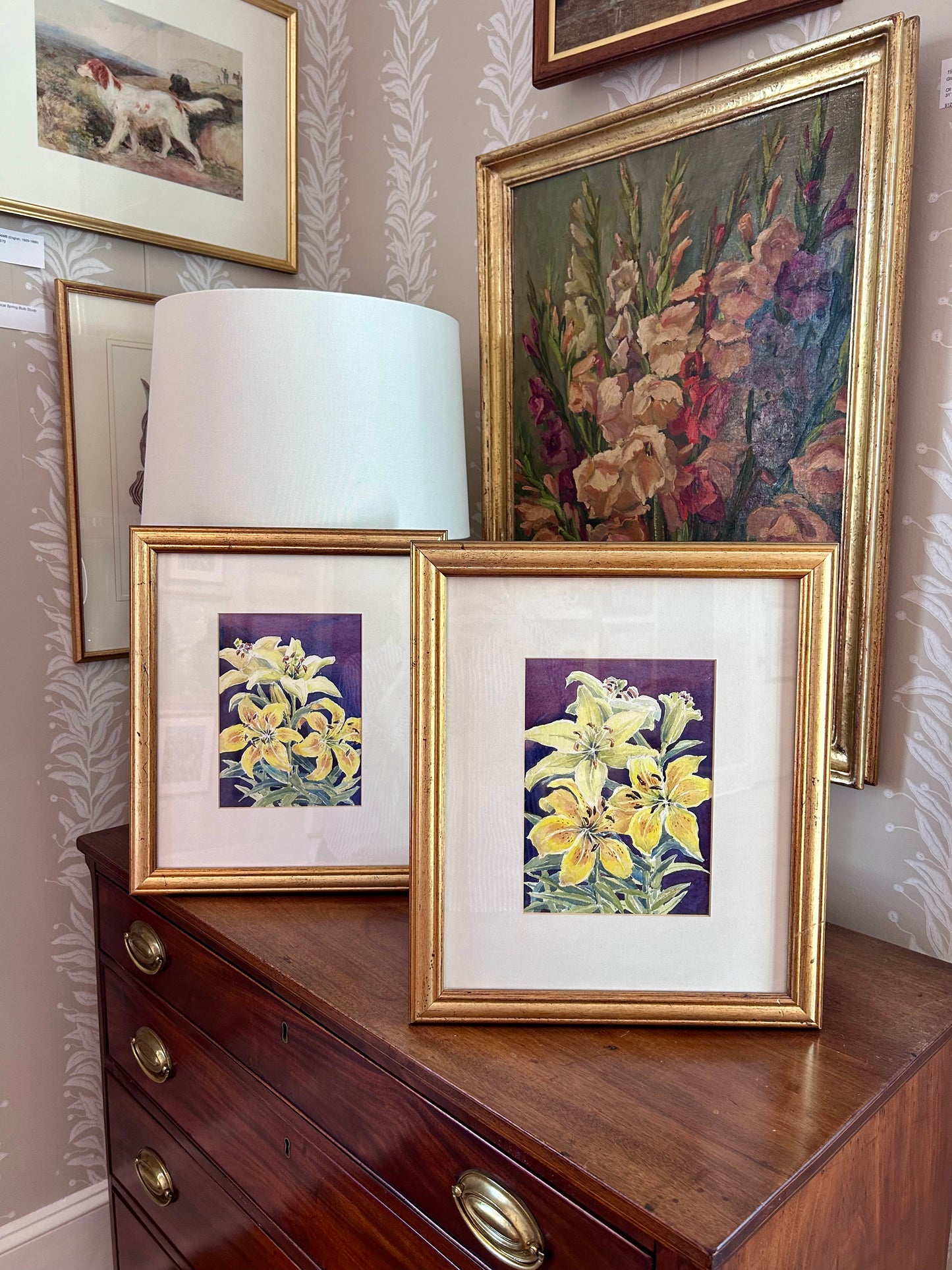Susan Bourne Botanical Tiger Lillies I Watercolor Painting In Gold Frame
