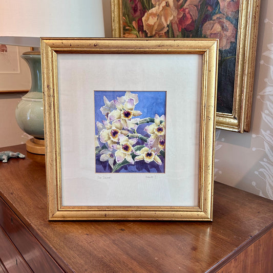 Susan Bourne Botanical Orchids I Watercolor Painting In Gold Frame