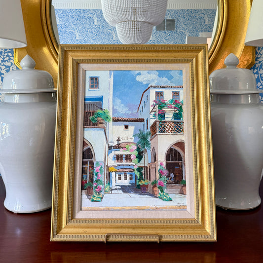 Ronni Pastorini Palm Beach Florida Via Mizner Townscape Oil Painting in Gold Frame