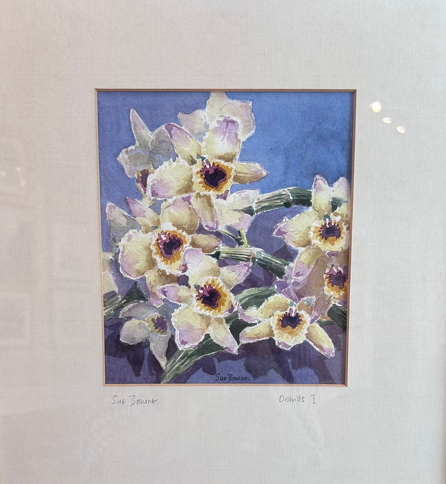 Susan Bourne Botanical Orchids I Watercolor Painting In Gold Frame