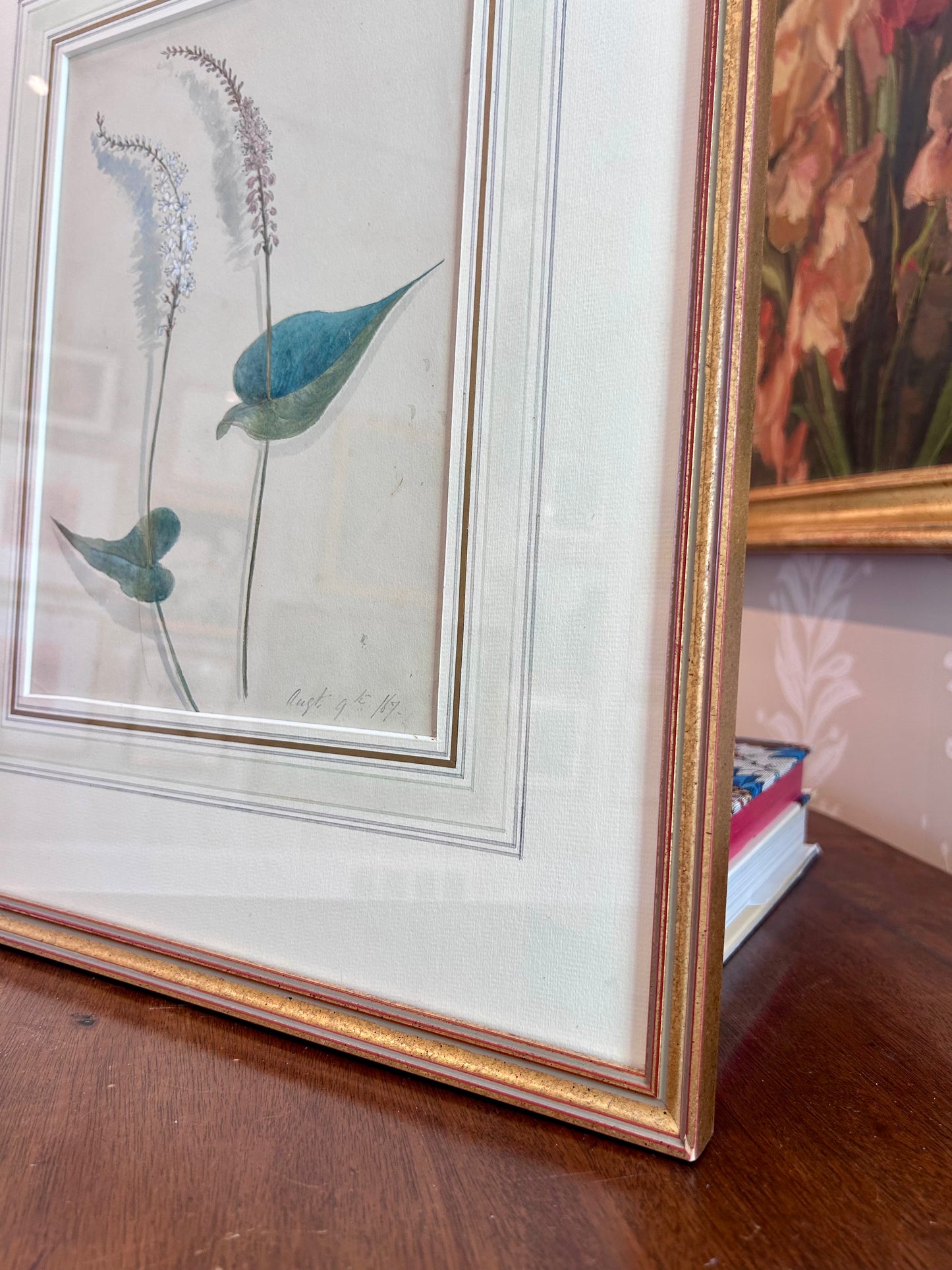 19th Century 1867 Chamaelirium Botanical Study Watercolor Painting in Gold Frame