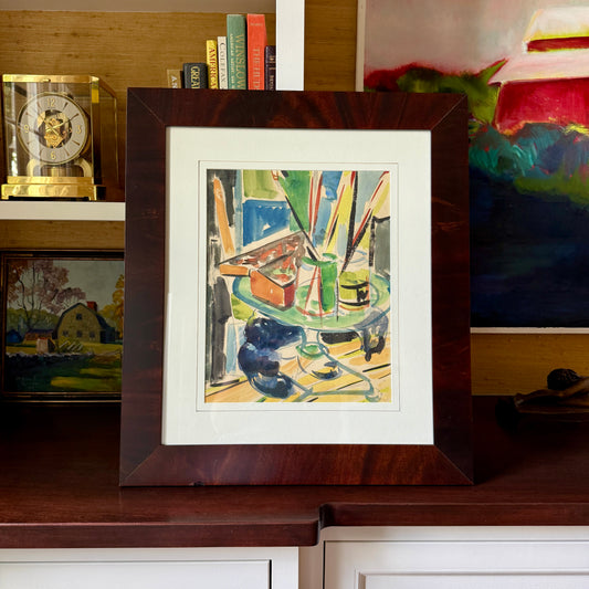 Richard Derby Tucker Abstract Colorful Still Life Watercolor Painting in Wood Frame