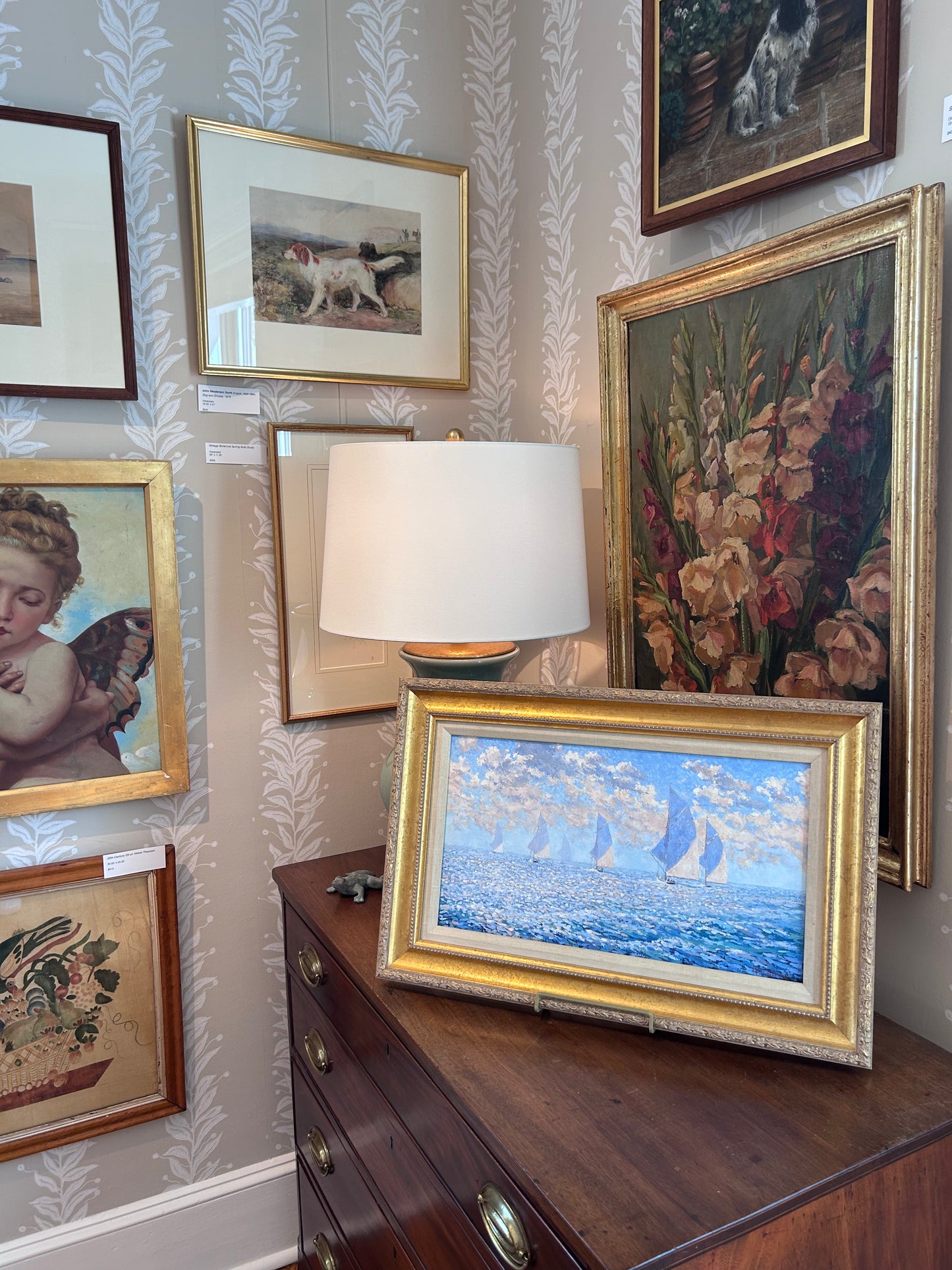 Anthony R. Thompson Yachts on a Painted Ocean Seascape Oil Painting in Gold Frame