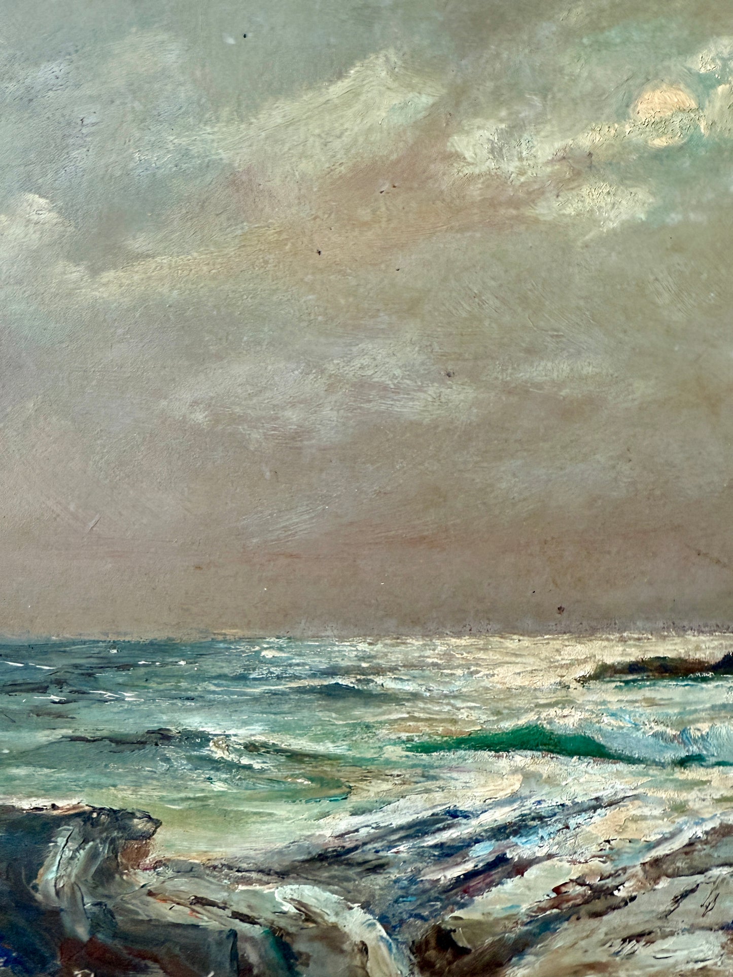 Alexander Breede Tempestuous Rocky Coastal Seascape Oil Painting in Gold Frame