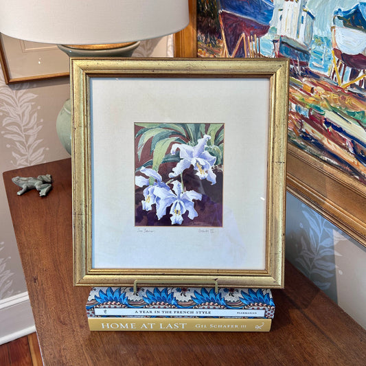 Susan Bourne Botanical Orchids II Watercolor Painting In Gold Frame