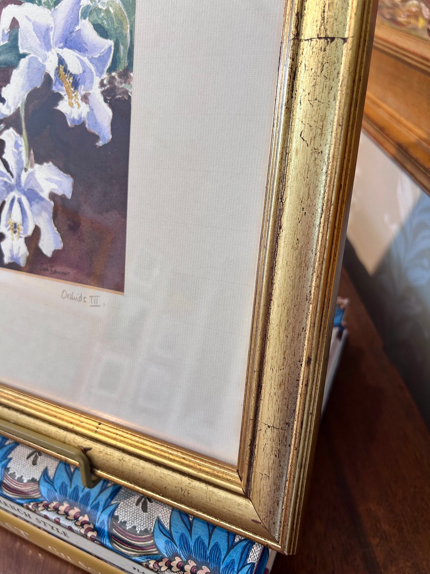 Susan Bourne Botanical Orchids II Watercolor Painting In Gold Frame