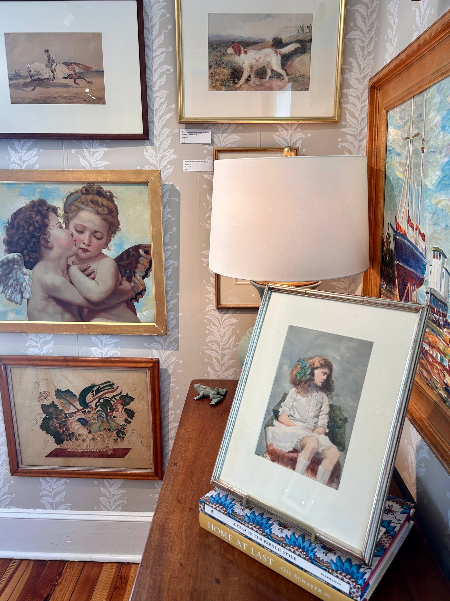 Thomas Simpson Early 20th Century Portrait of A Young Redhead Girl Watercolor Painting in Silver Frame