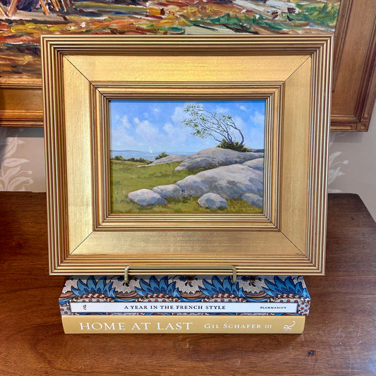 Anthony R. Thompson Windswept Coastal Landscape Oil Painting in Gold Frame
