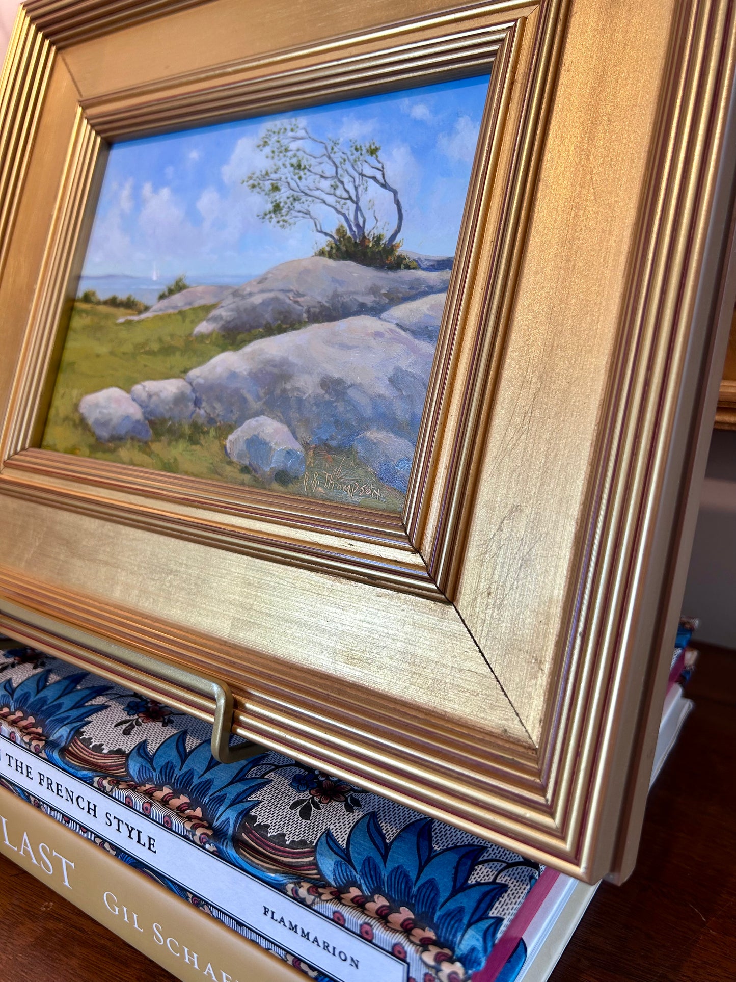 Anthony R. Thompson Windswept Coastal Landscape Oil Painting in Gold Frame