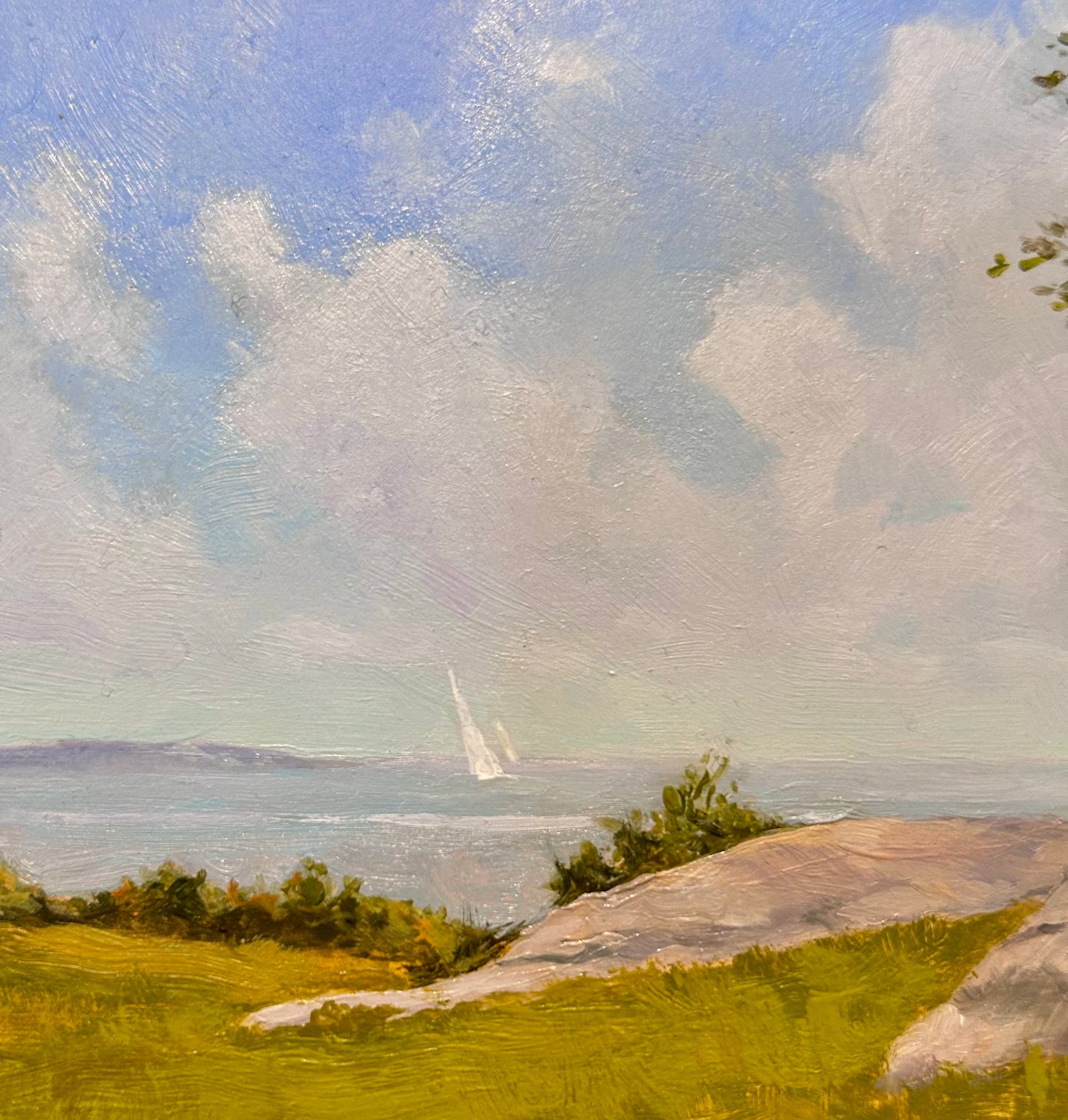 Anthony R. Thompson Windswept Coastal Landscape Oil Painting in Gold Frame