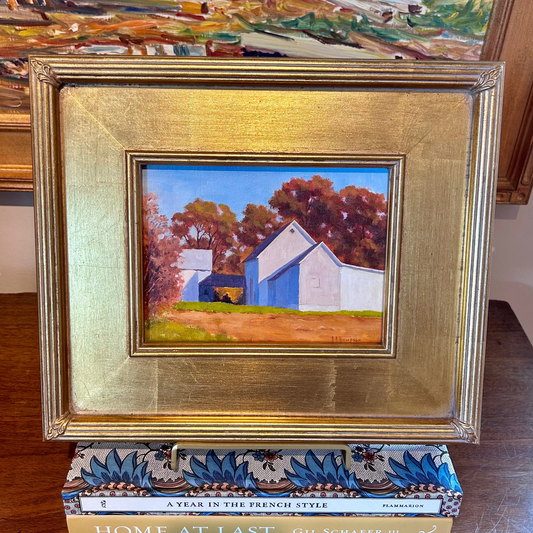 Anthony R. Thompson Late October White Barn Landscape Oil Painting in Gold Frame