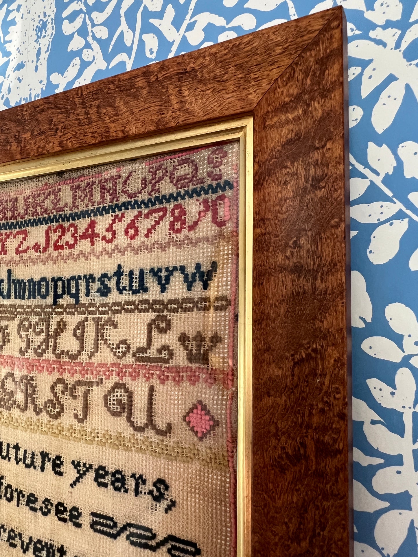 19th Century Wool on Linen Antique Needlepoint Sampler dated 1861