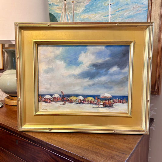 Curtis Rosser Martha's Vineyard Edgartown South Beach Guards Oil Painting in Gold Frame