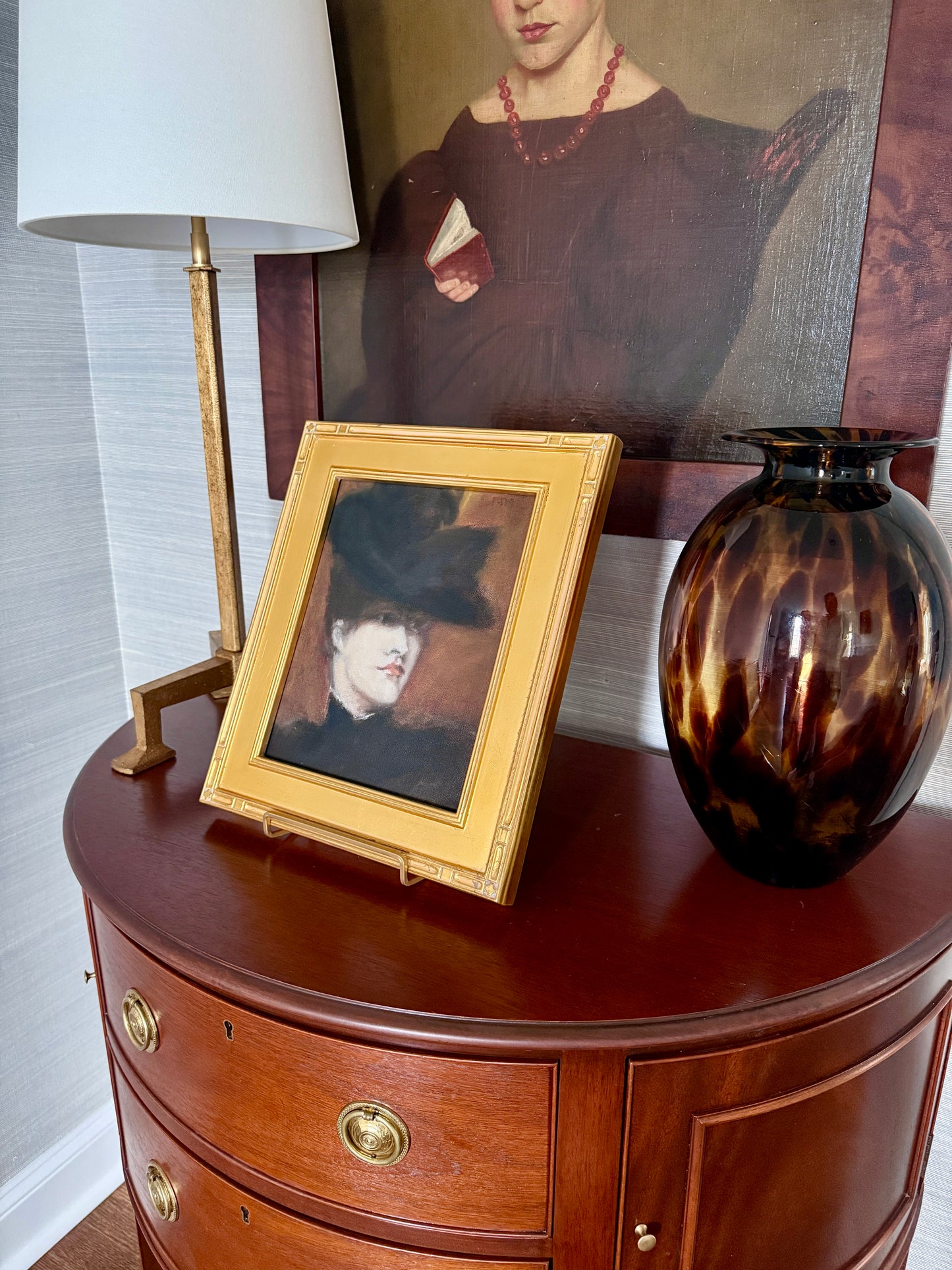 Portrait of Lydia Field Emmet After William Merritt Chase Oil Painting in Gold Frame