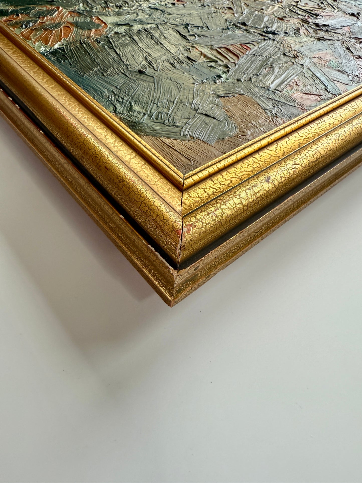 1969 Alain Mathiot Expressionist Coastal Landscape Impasto Oil Painting in Gold Frame
