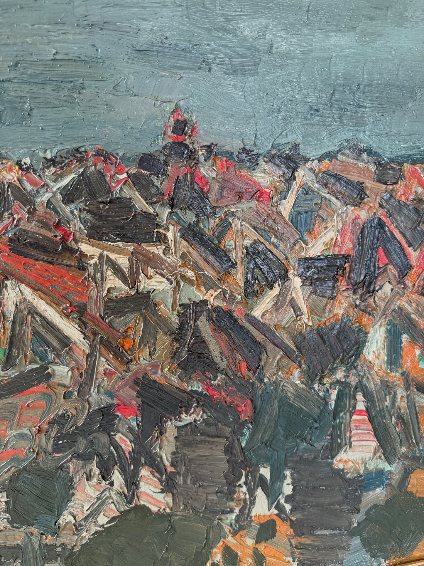 1969 Alain Mathiot Expressionist Coastal Landscape Impasto Oil Painting in Gold Frame