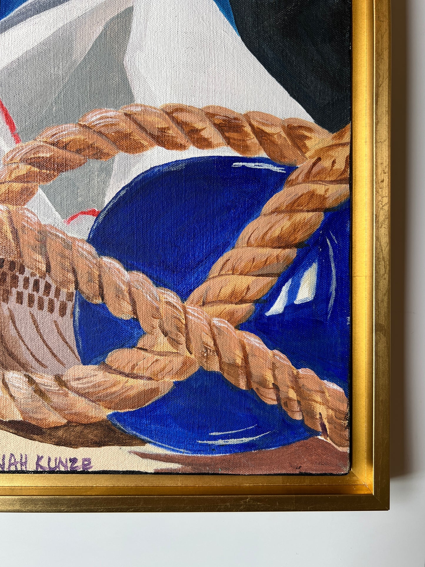 Contemporary Colorful Greek Still Life in Gold Floater Frame