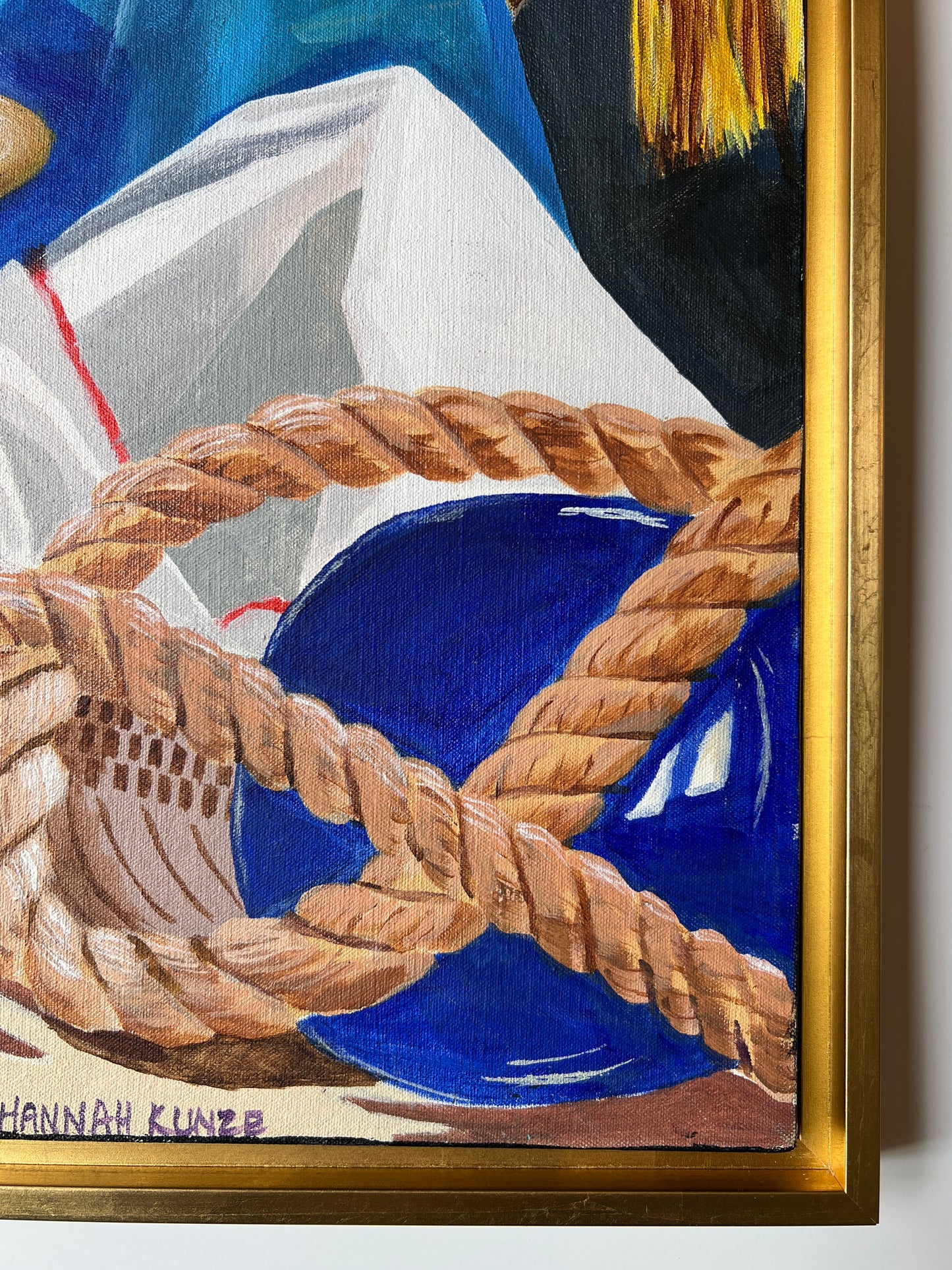 Contemporary Colorful Greek Still Life in Gold Floater Frame
