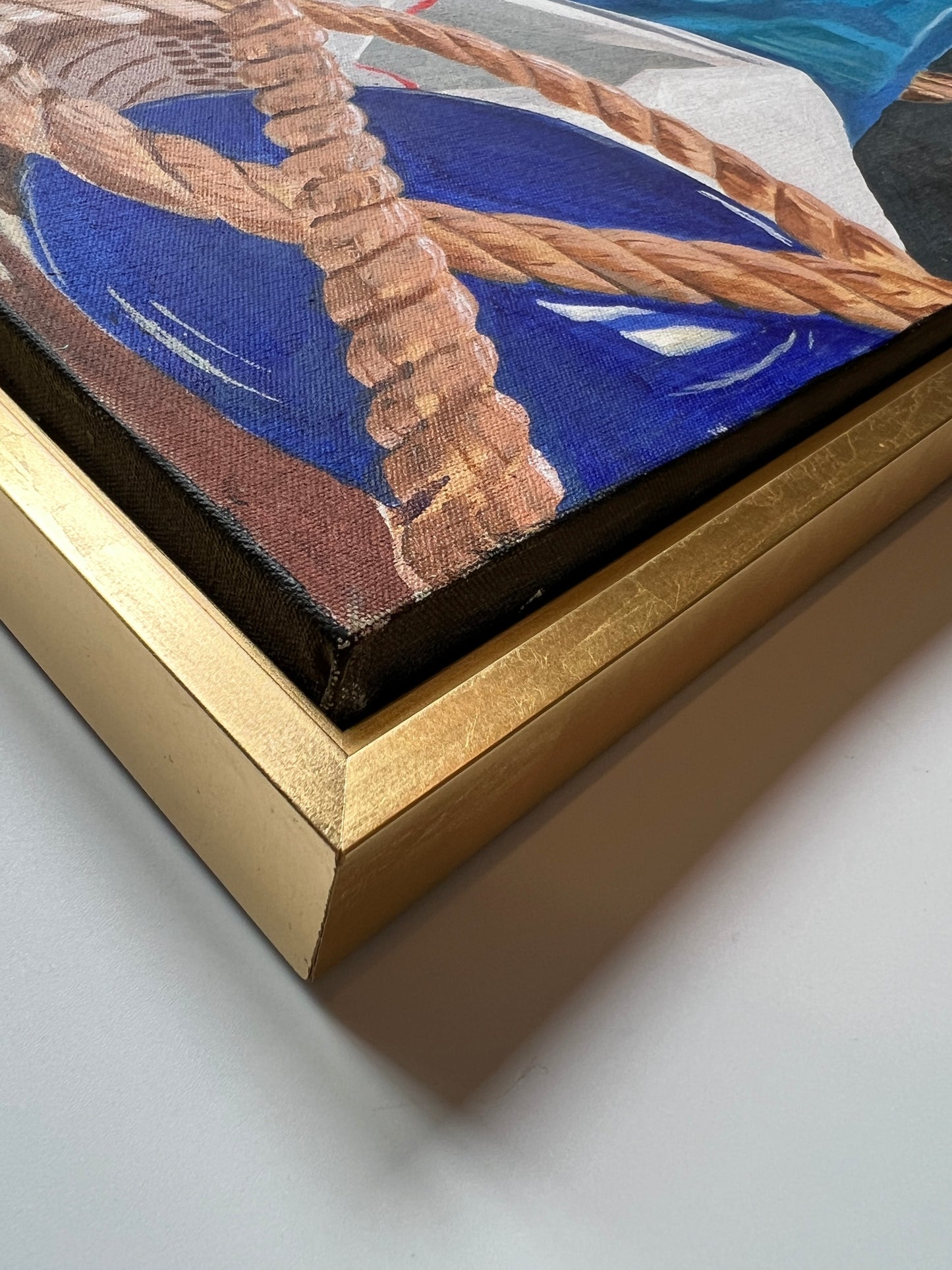 Contemporary Colorful Greek Still Life in Gold Floater Frame