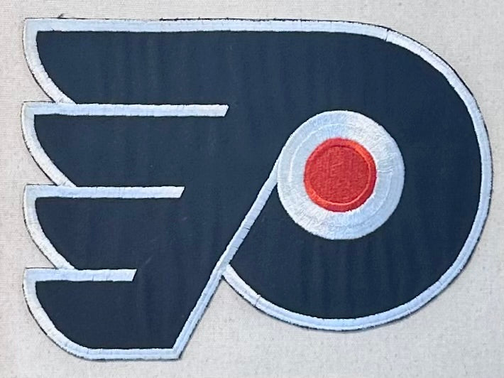 Vintage Philadelphia Flyers Ice Hockey Patch on Ivory Duck Cloth in Gold Frame