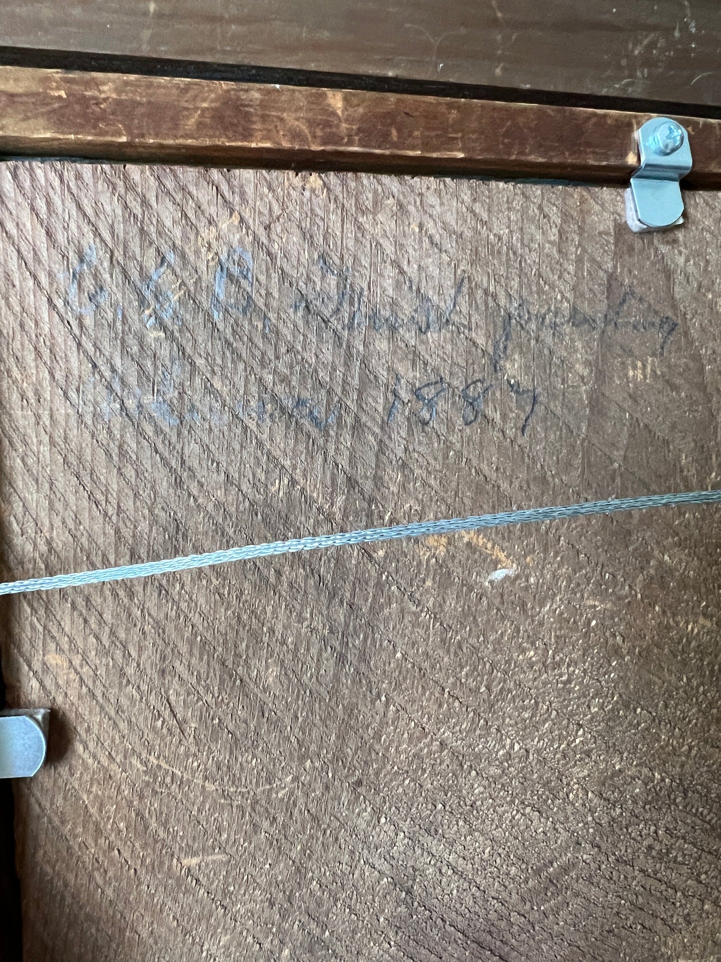 19th Century 1887 Sailboats on Lake Oil Painting in Carved Gilded Frame