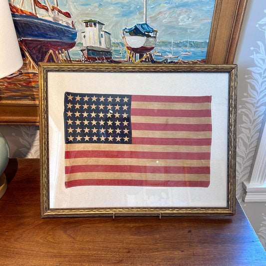48 Star American Flag on Duck Cloth in Antique Wavy Gilded Frame