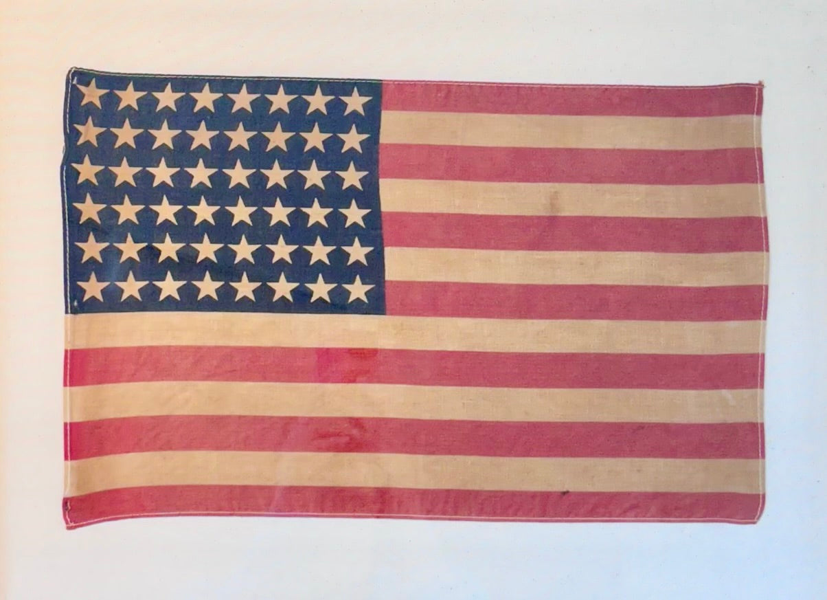 48 Star American Flag on Duck Cloth in Antique Wavy Gilded Frame