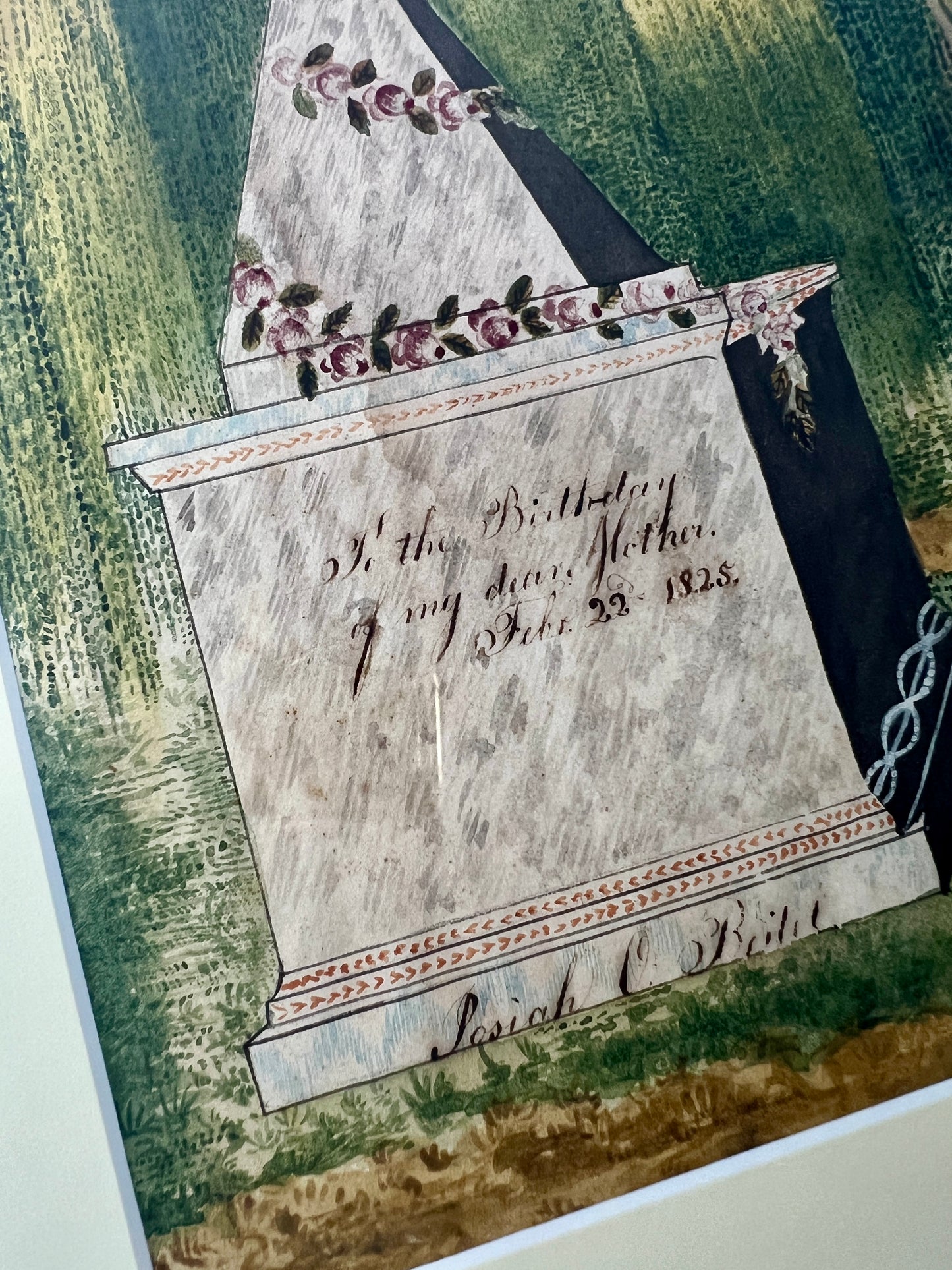 19th Century American Mourning Memorial Watercolor Painting in Gold Frame