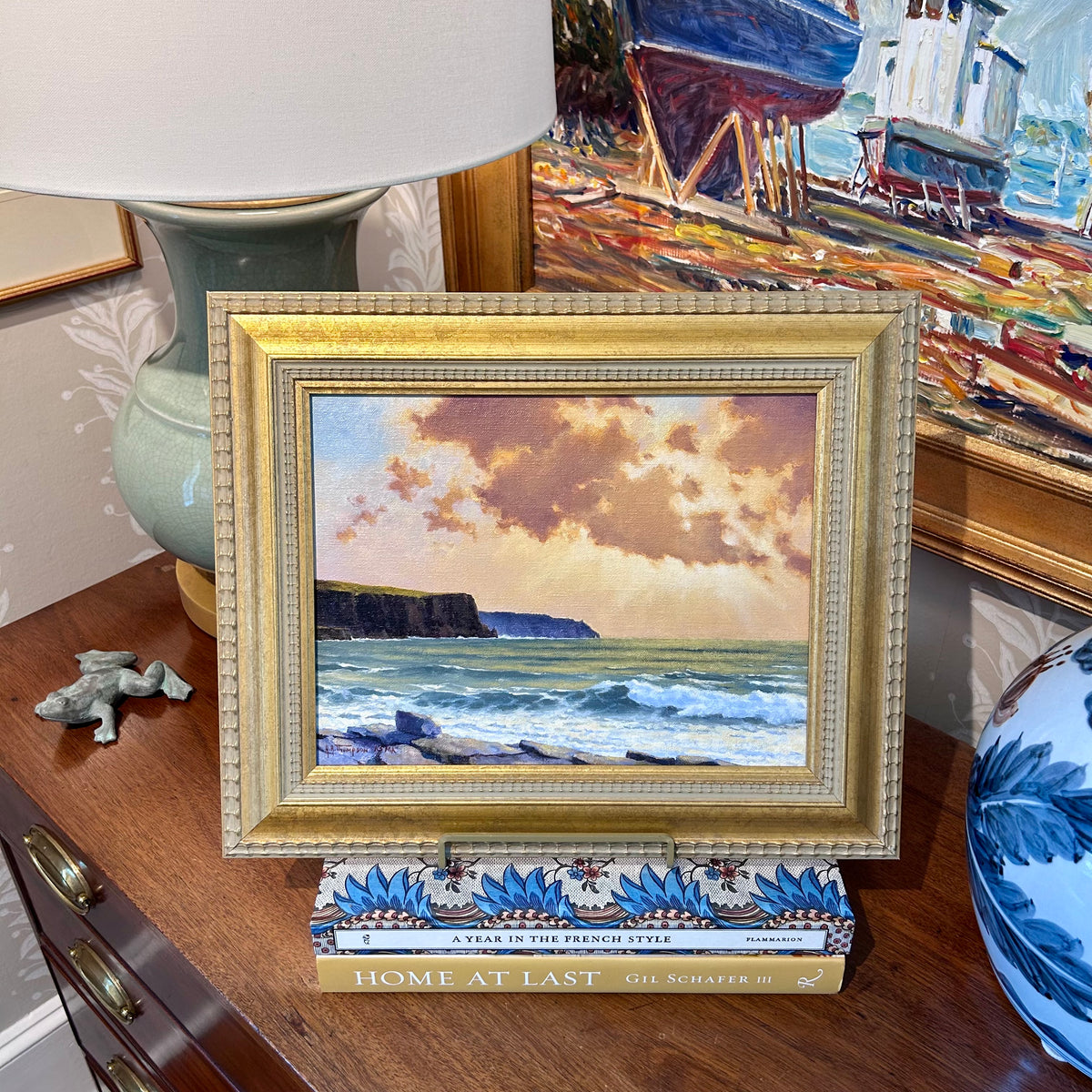 Anthony R. Thompson Cliffs of Moher Ireland Seascape Oil Painting in Gold Frame