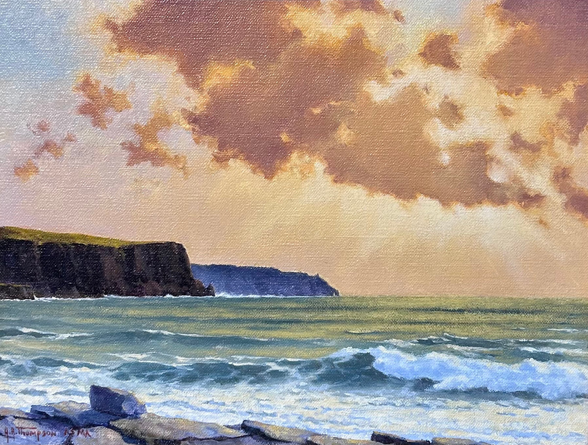 Anthony R. Thompson Cliffs of Moher Ireland Seascape Oil Painting in Gold Frame