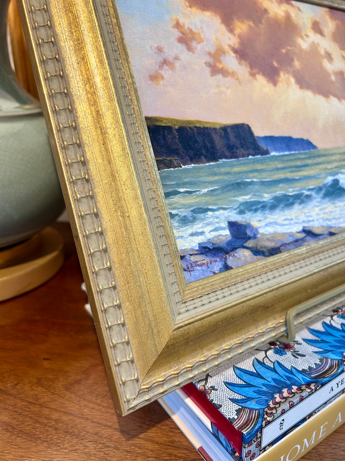 Anthony R. Thompson Cliffs of Moher Ireland Seascape Oil Painting in Gold Frame