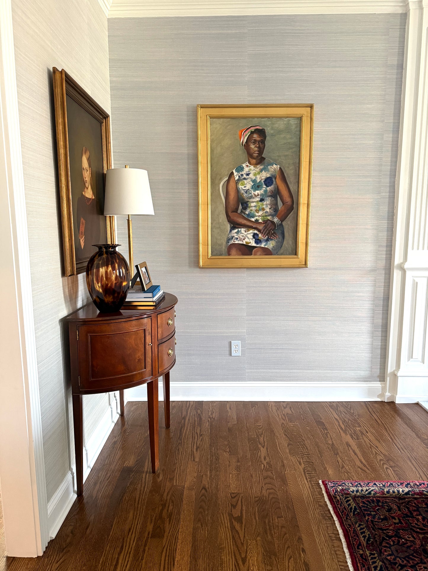 Mid Century Vintage African American Lady Portrait Oil Painting Attr. to George Dangman in Gold Frame