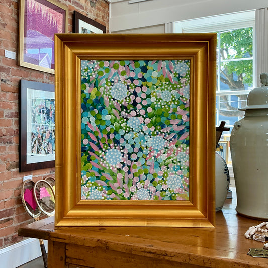 Alison Diamond McElroy June In Bloom I Abstract Floral Painting in Gold Frame