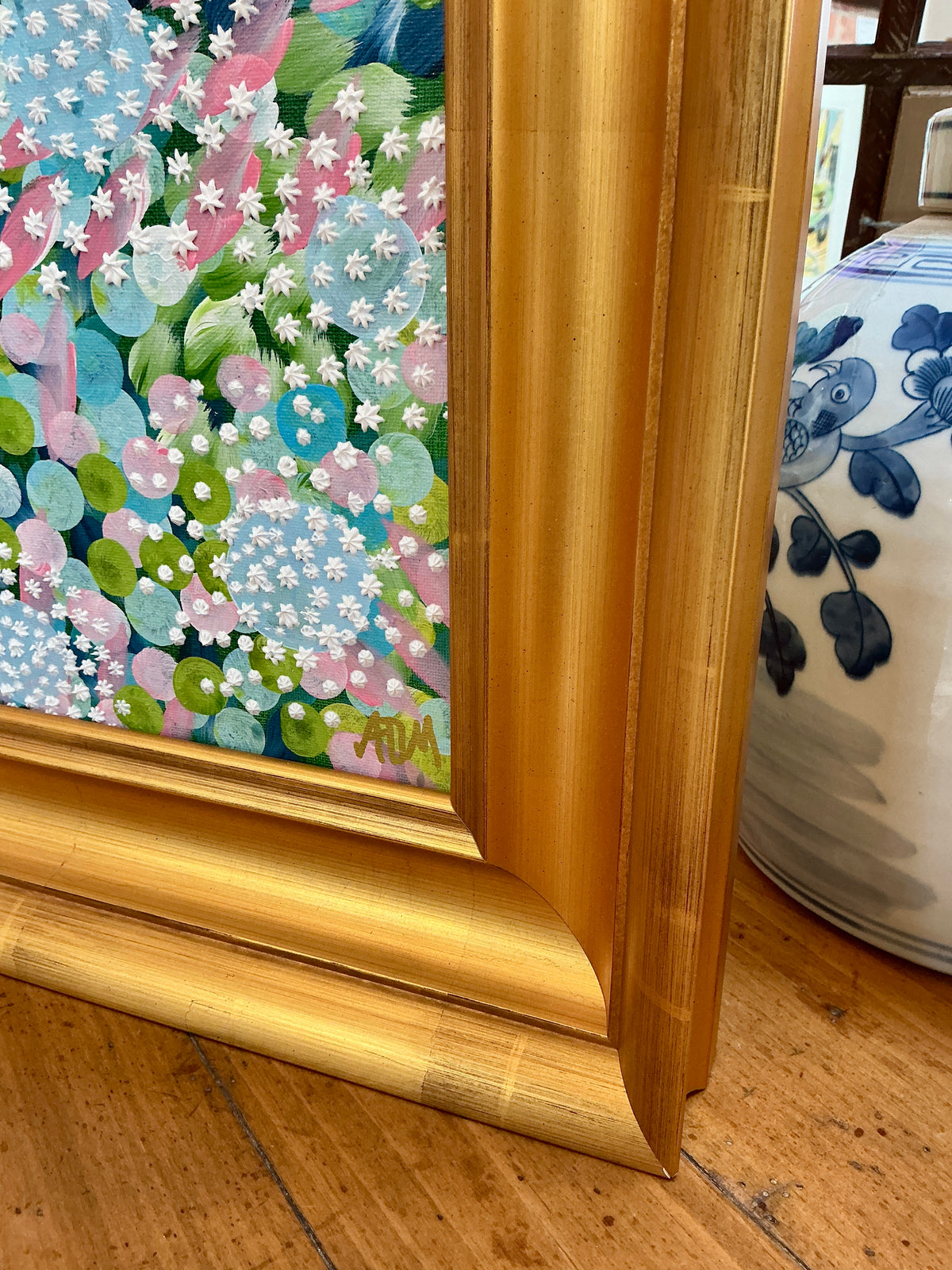 Alison Diamond McElroy June In Bloom I Abstract Floral Painting in Gold Frame