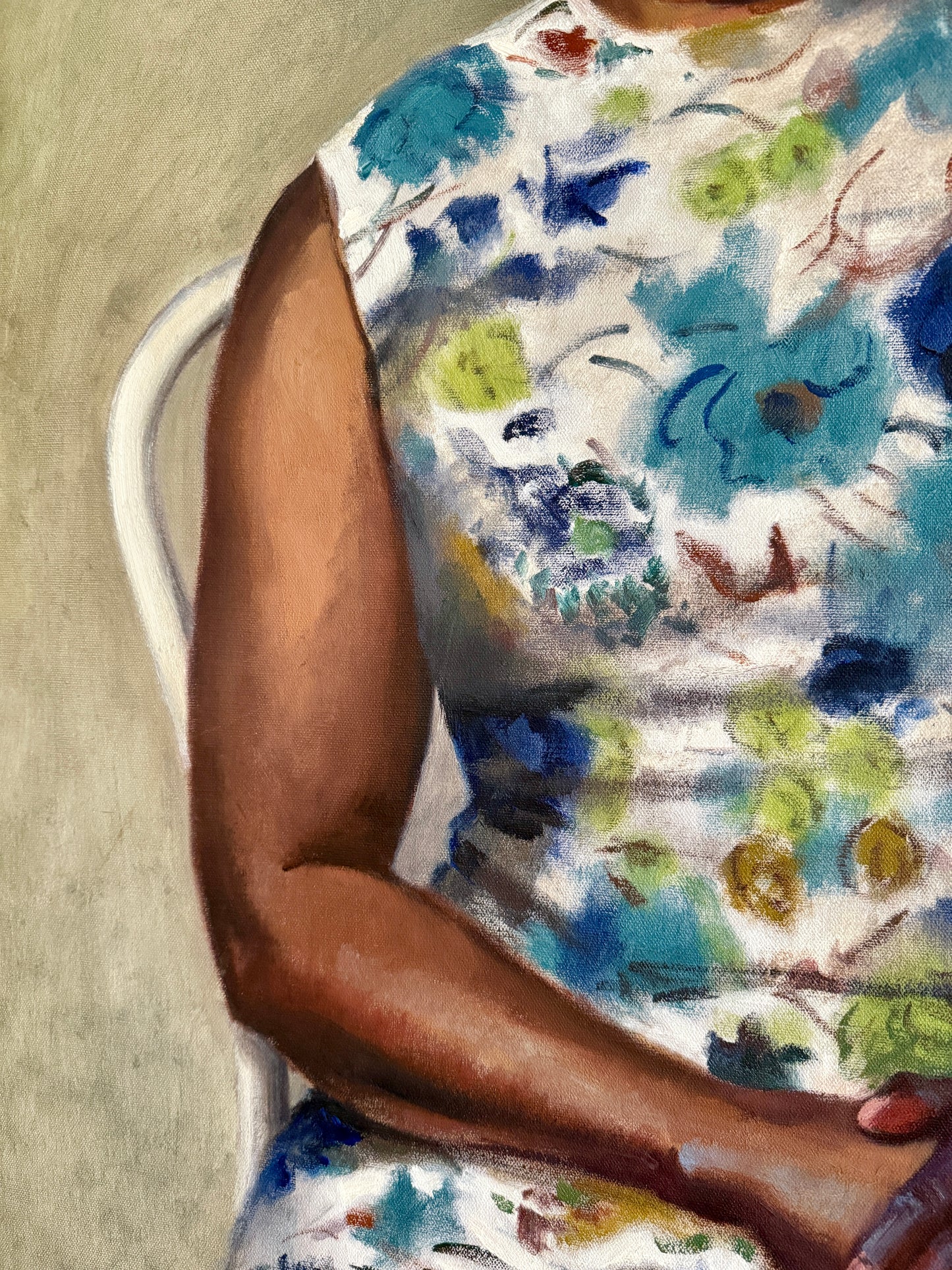 Mid Century Vintage African American Lady Portrait Oil Painting Attr. to George Dangman in Gold Frame