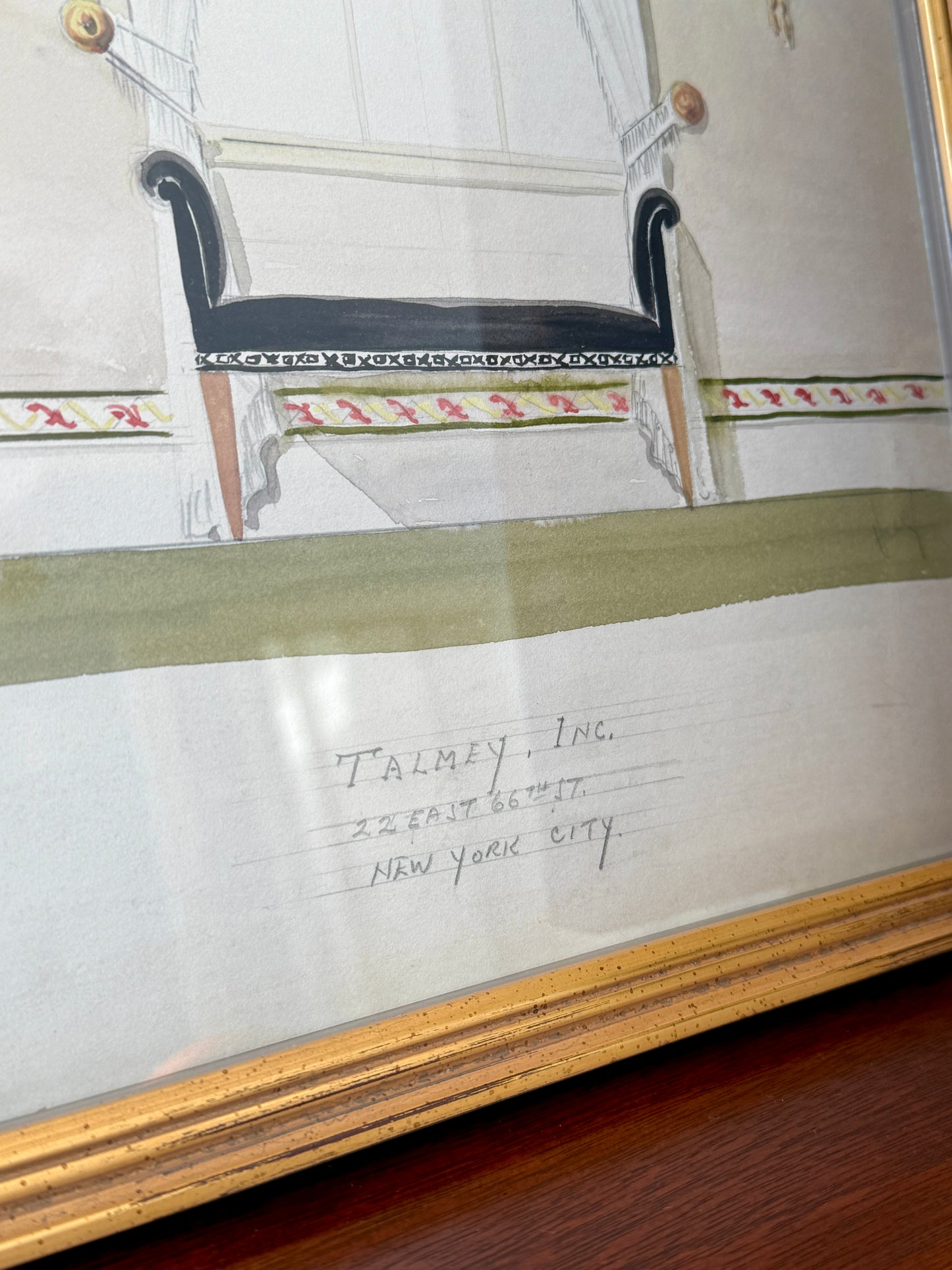 Set of Four Early 20th Century Interior Room Designs Watercolor Paintings in Gold Frames