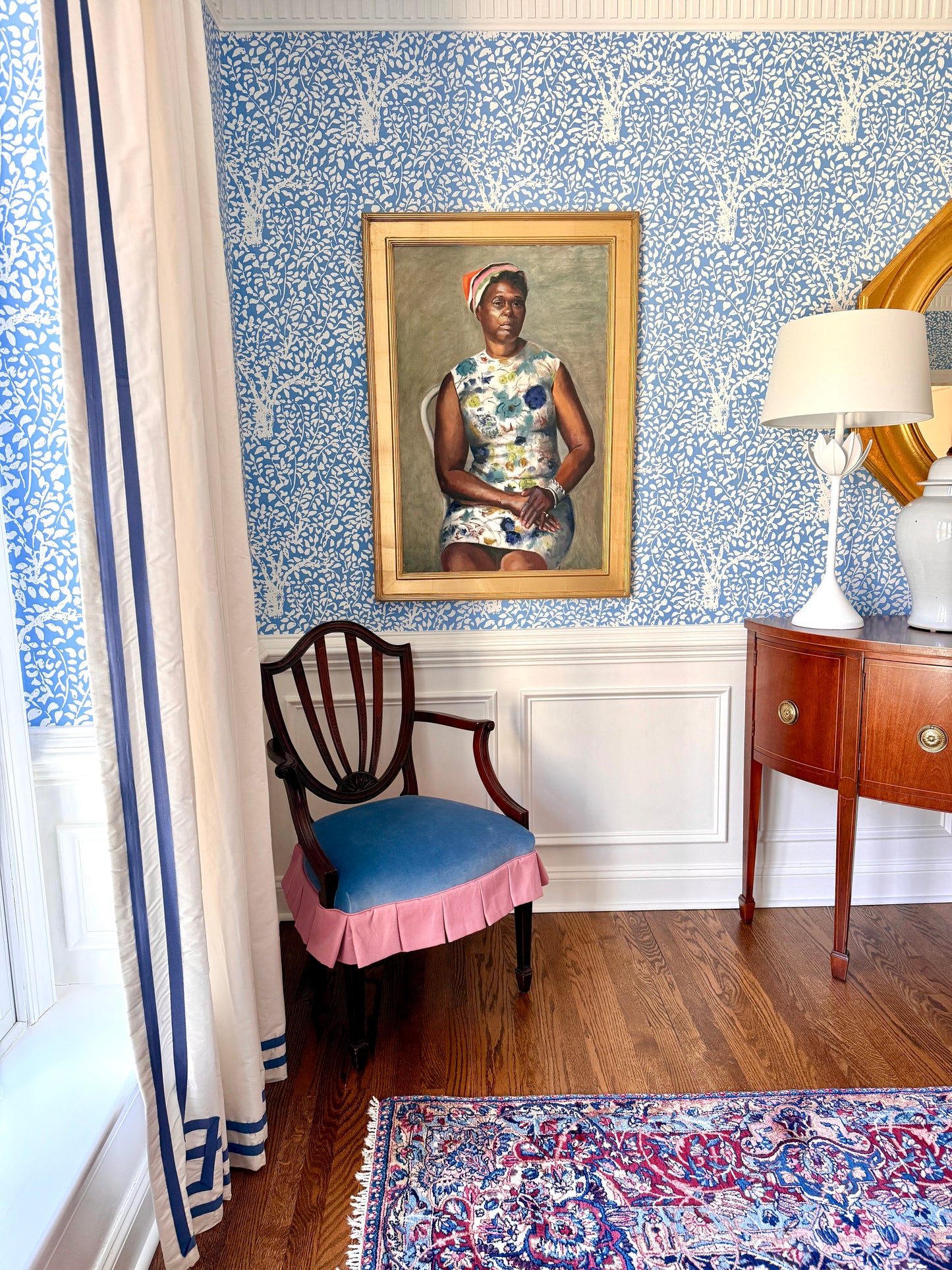 Mid Century Vintage African American Lady Portrait Oil Painting Attr. to George Dangman in Gold Frame