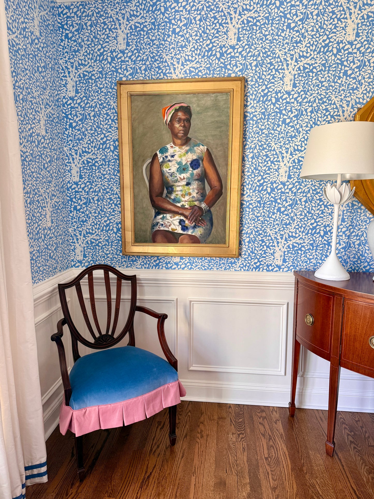 Mid Century Vintage African American Lady Portrait Oil Painting Attr. to George Dangman in Gold Frame