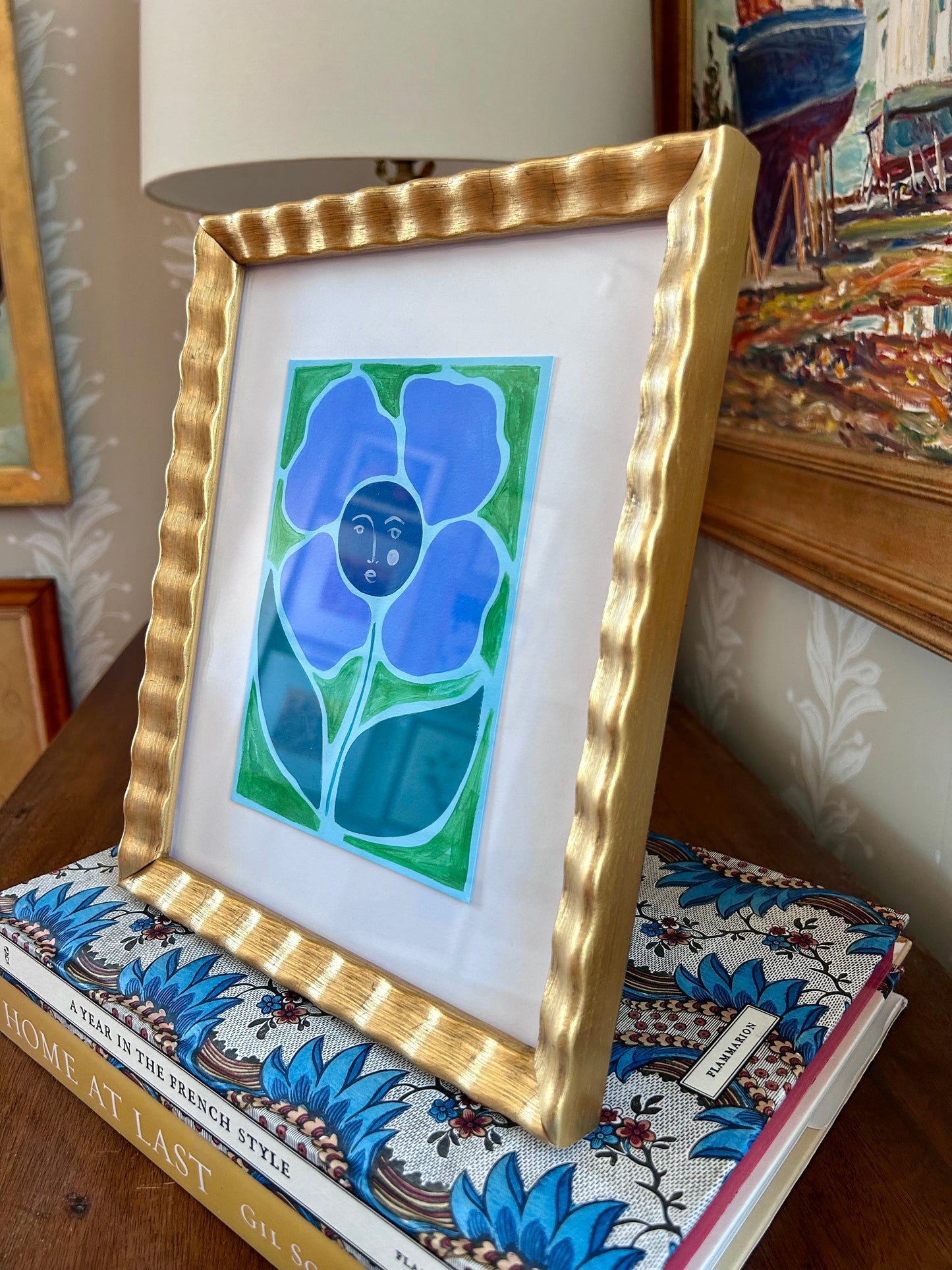 Rebecca Adler Lady in Bloom VI Painting in Wavy Gold Frame