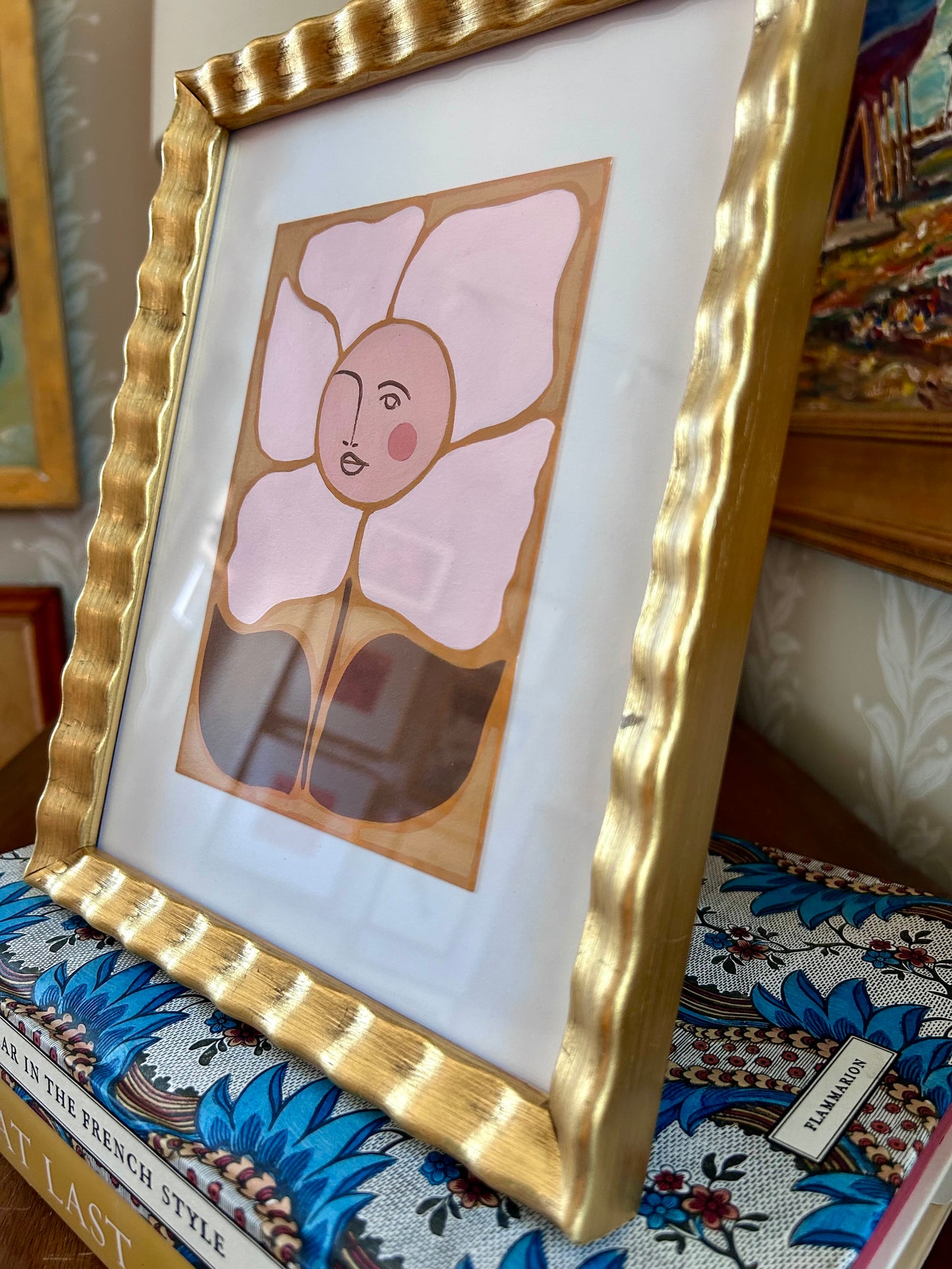 Rebecca Adler Lady in Bloom V Painting in Wavy Gold Frame